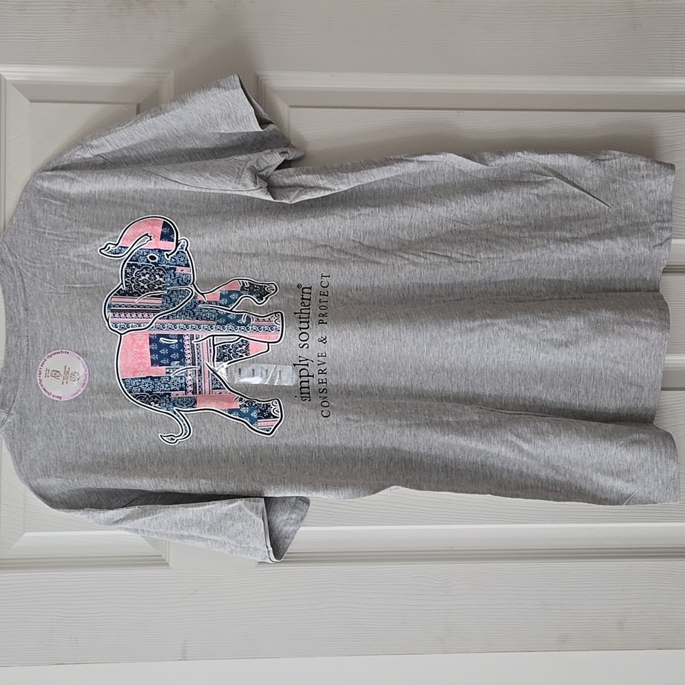 NWT Simply Southern Patch Elephant T-Shirt Gray - Picture 3 of 8